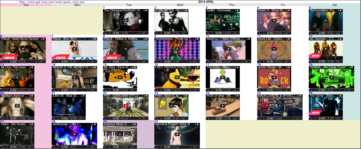 2014 APRIL YouTube Calendar
